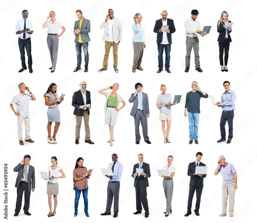 Poster multiethnic group of business people with digital devices - Posters