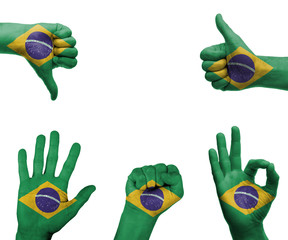 Fototapeta na wymiar Hand set with the flag of Brazil