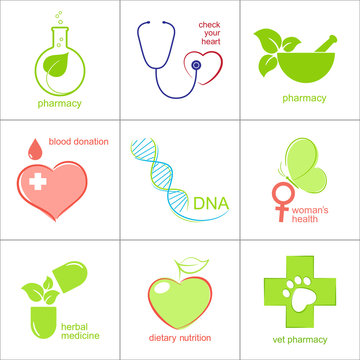 Set of icons for medicine, health care and pharmacy