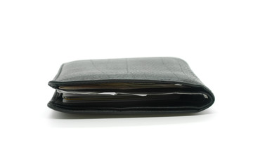 Black leather wallet on white background