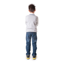 Full body portrait of eight year kid from behind against white b © pio3