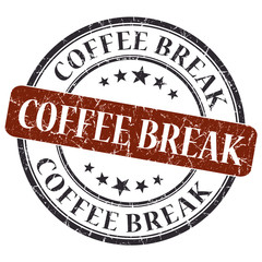 Coffee break brown round grungy stamp