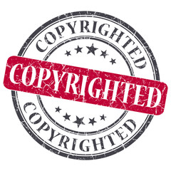 copyrighted red round grungy stamp isolated on white background