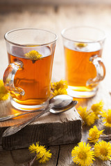 herbal tea with coltsfoot flowers