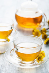 herbal tea with coltsfoot flowers