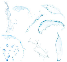 Water splashing collage, isolated on white