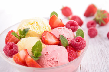 bowl of vanilla and berry ice cream