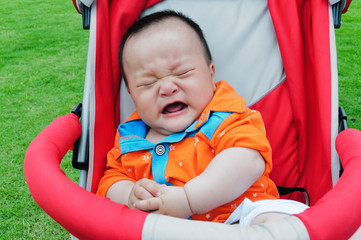 Fototapeta na wymiar The stroller crying baby
