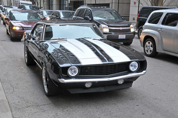 American muscle car on a street in Chicago