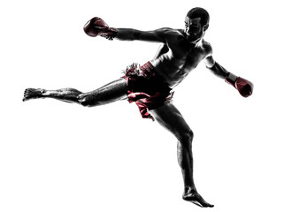one man exercising thai boxing silhouette