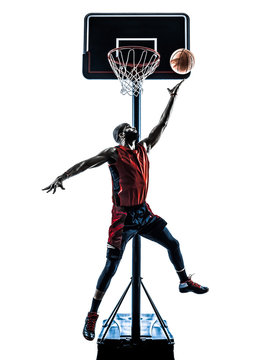 African Man Basketball Player Jumping Throwing Silhouette