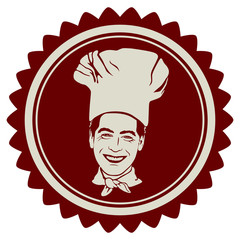 Rundes Logo mit Portrait eines Kochs – rotbraun
