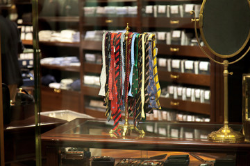 Ties for sale in a clothing store