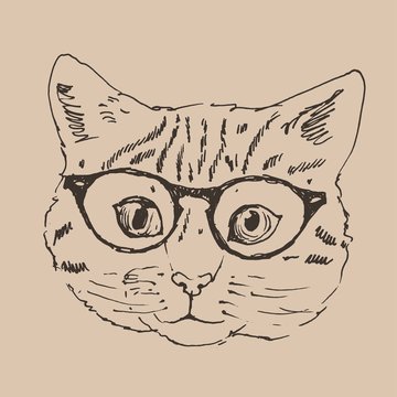 cute in glasses, hipster style, engraved illustration