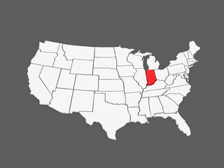 Fototapeta premium Three-dimensional map of Indiana. USA.