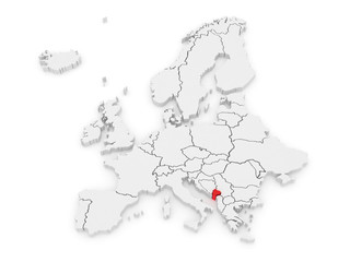 Map of Europe and Montenegro.