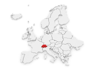 Obraz premium Map of Europe and Switzerland.