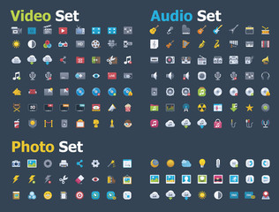 Photo, video and audio icon set