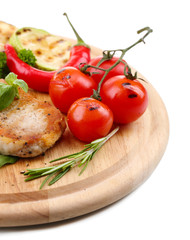 Grilled steak with spices, herbs and vegetables