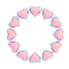 Round frame made of hearts isolated
