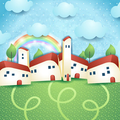 Fantasy landscape with village