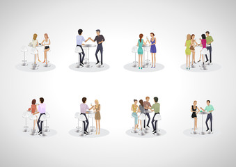 Fototapeta premium Group Of Friends At The Bar Table Set - Isolated On Gray