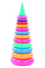 Plastic toy pyramid isolated on white