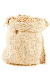 a sack is linen filled by a wheat