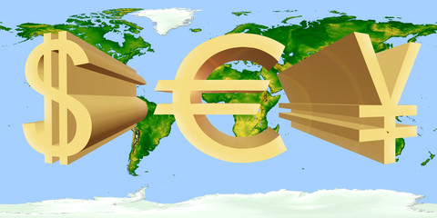 Volume dollar signs of the USA, eurocurrency and Japanese yen of © gorvik