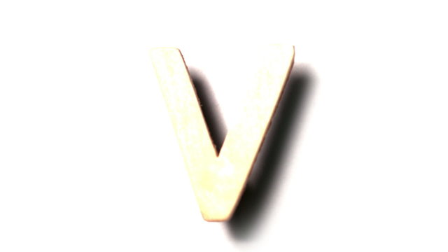 The letter v rising on white background