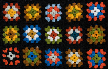Retro homemade crochet blanket made from Granny Squares