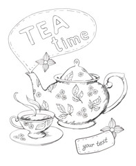 Teapot and cup vector background