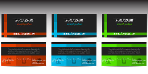 Set of three modern business cards on abstract background