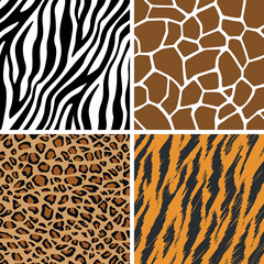 Animal Set - Giraffe, Leopard, Tiger, Zebra Seamless Pattern