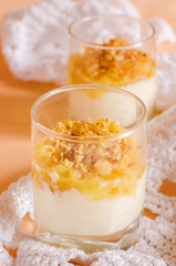 creamy dessert with caramelized pears and nuts