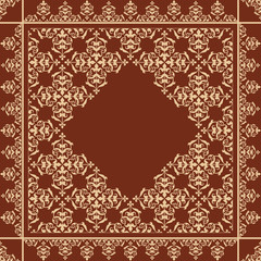quadratic brown background with beige vintage ornament - vector