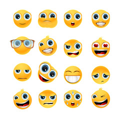 Collection of funny emoticons isolated on white background