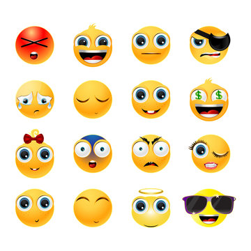 Collection of funny emoticons isolated on white background