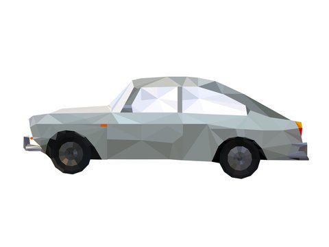 Illustration of geometric polygonal vintage car isolated on whit