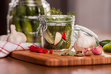 Preparing sour cucumbers in the kitchen
