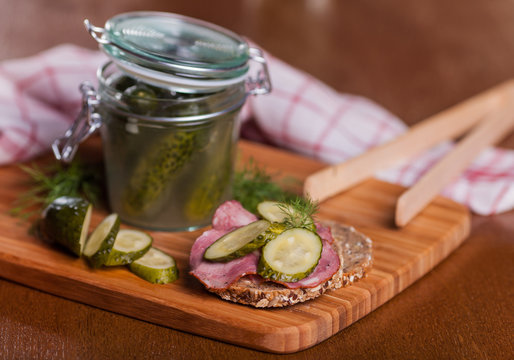Traditional homemade sandwich pickled cucumbers