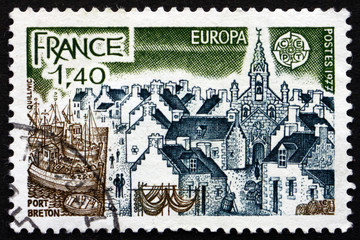 Postage stamp France 1977 View of Brittany Port