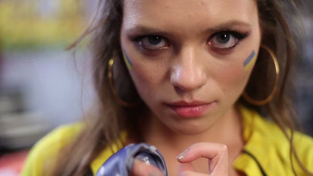 Dream girl coming closer to camera, looking excited, sex fantasy