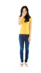 Fototapeta premium Young Asian woman with hand over her mouth