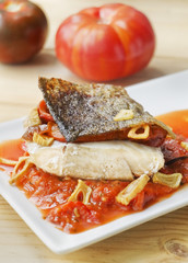 Cod Rioja style, Spain cookery.