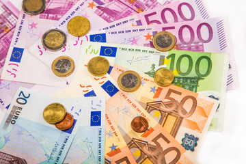 Money euro coins and banknotes