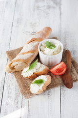 Baguette and cream cheese
