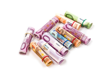 Obraz na płótnie Canvas Rolled up Euro bills