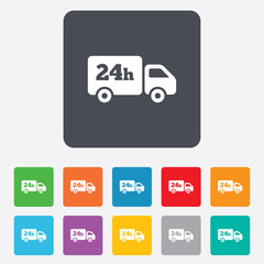 24 hours delivery service. Cargo truck symbol.