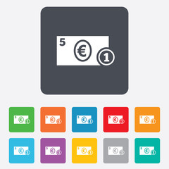 Cash sign icon. Euro Money symbol. Coin.